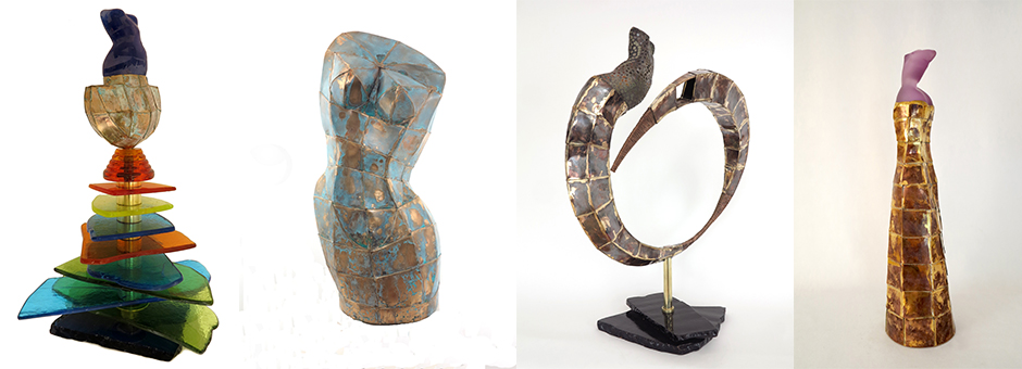 Sculptures en mélange de verre terre et bronze